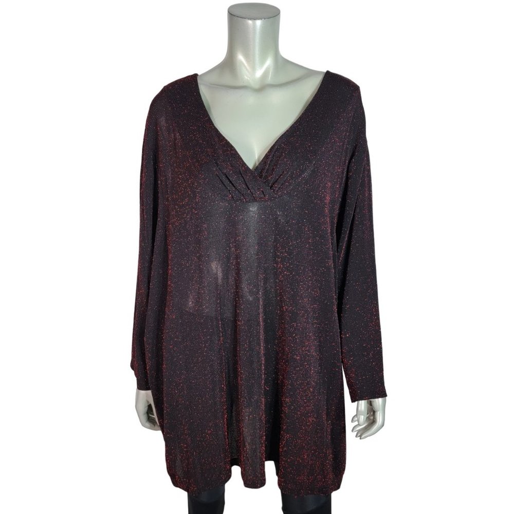 Catherines Top Plus Size 4X 30/32W Red‎ Metallic Lightweight Stretch Casual Red